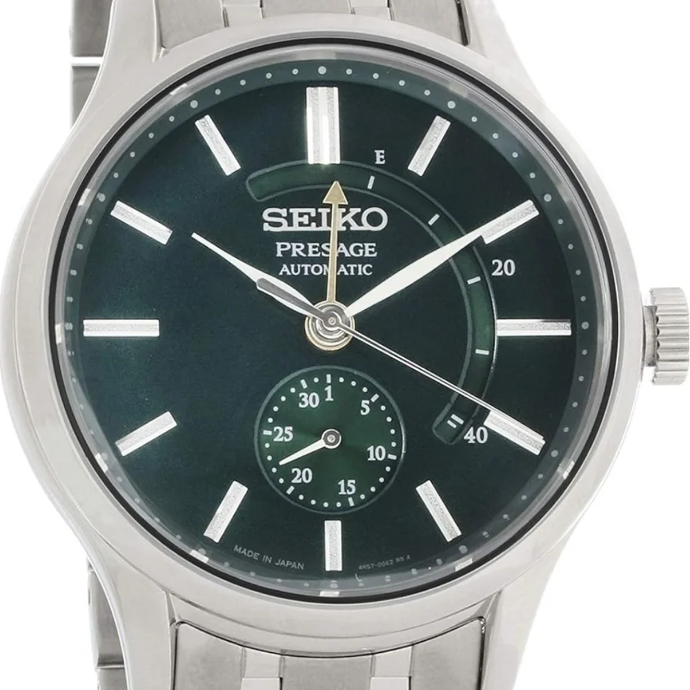 Seiko SSA397 Presage Green Automatic Stainless Steel Watch with exhibition case